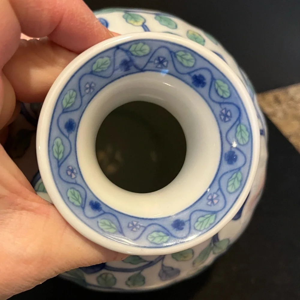 Vintage Maebata Japan Lotus Floral Andrea by Sadek Blue and White Vase